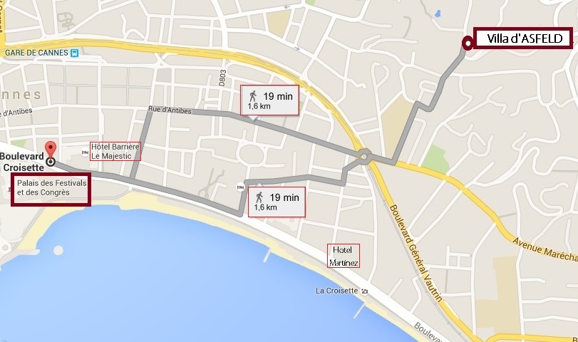 Only 19 min walk from the Palais des Festivalsd